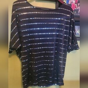 Wranglers‎ Black Sequin Striped Top Womens Medium